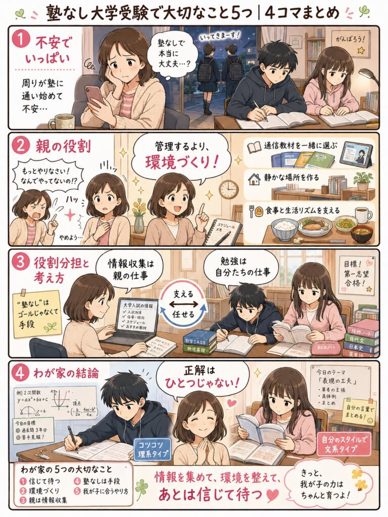 塾なし大学受験で大切なこと5つを親目線でまとめた図解