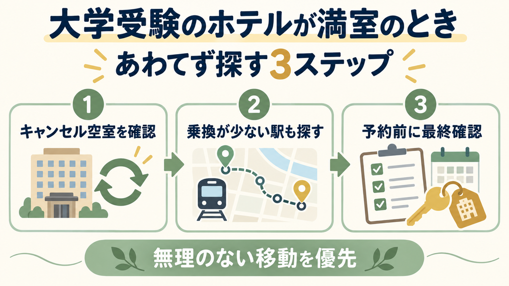 大学受験のホテルが満室だったときの探し方
