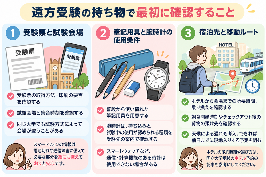 遠方受験の持ち物で最初に確認すること