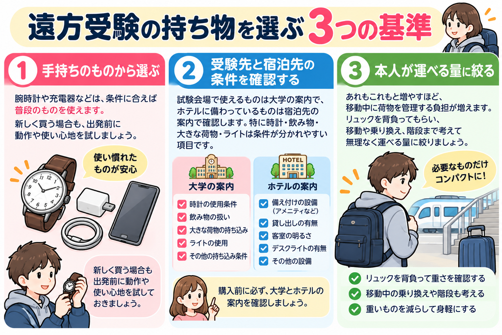 遠方受験の持ち物を選ぶ3つの基準